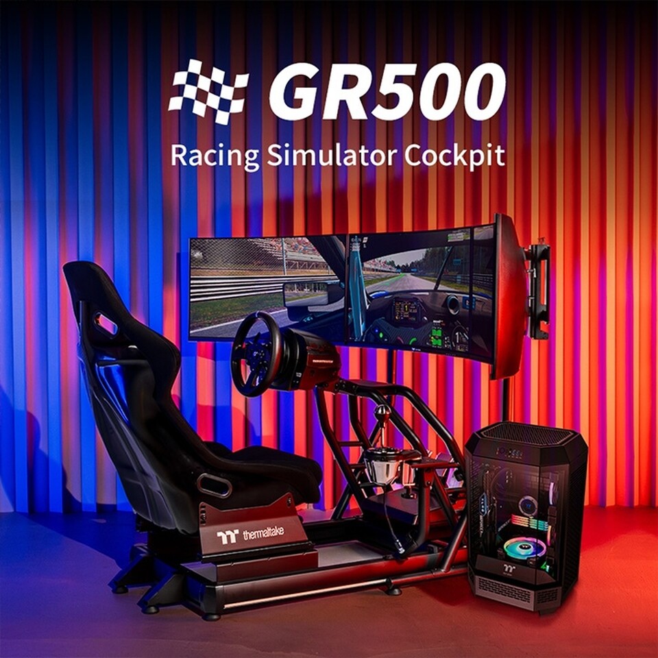 Thermaltake introduces the GR500 Racing Simulator Cockpit and the Triple Racing Monitor Stand.