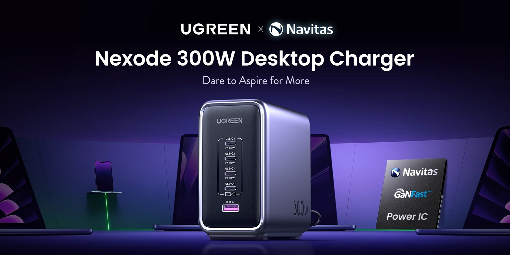 Ugreen unveils the inaugural GaNFast Desktop Charger with 5 ports and 300W power.