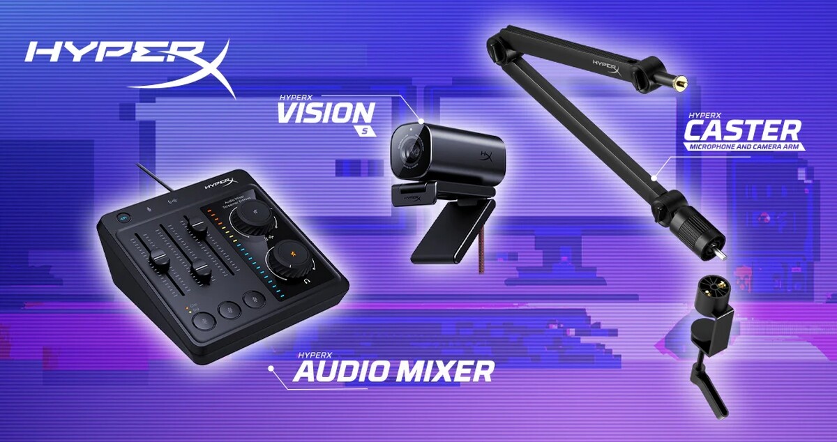 The first HyperX Webcam, Audio Mixer, Audio Interface, and Spring-Loaded Microphone and Camera Arm are revealed by HyperX.